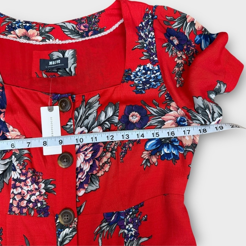 Maeve Anthropologie Caldwell Button Front‎ Dress Womens 6 Red NWT Square Neck - Picture 4 of 10